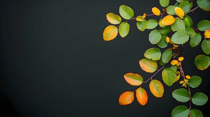Autumn Leaves on Branch Against Dark Background
