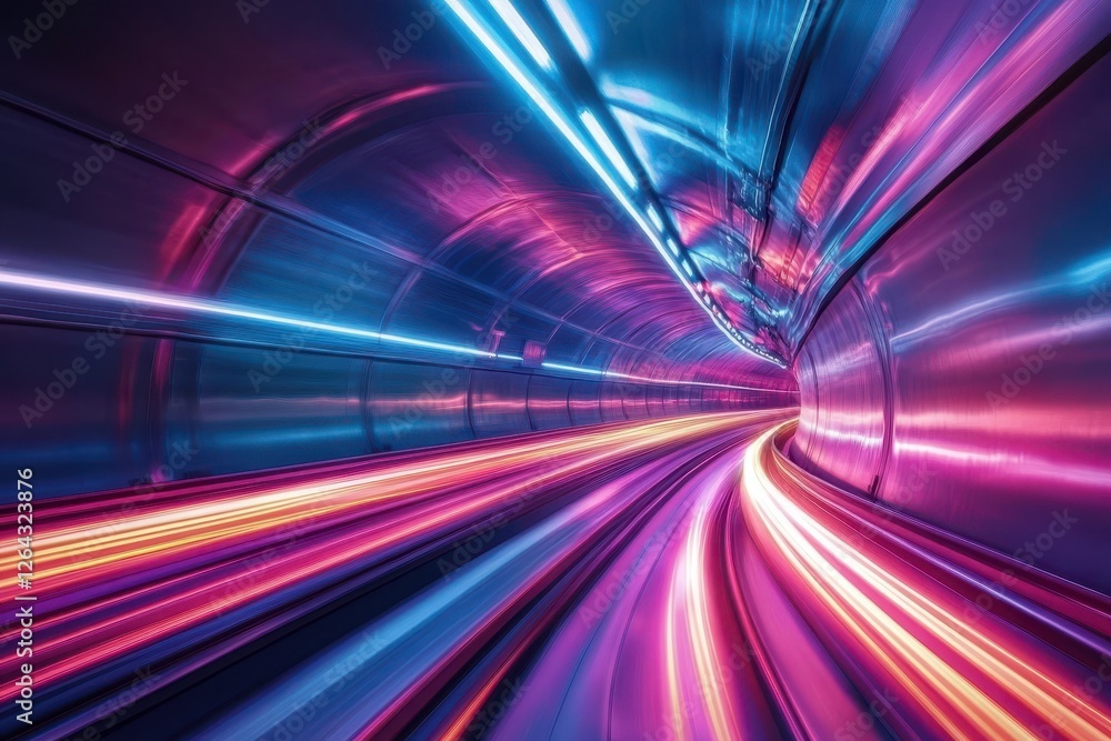 Aufkleber neon-lit tunnel with vibrant light trails, creating a dynamic, futuristic scene. ideal for projects 
