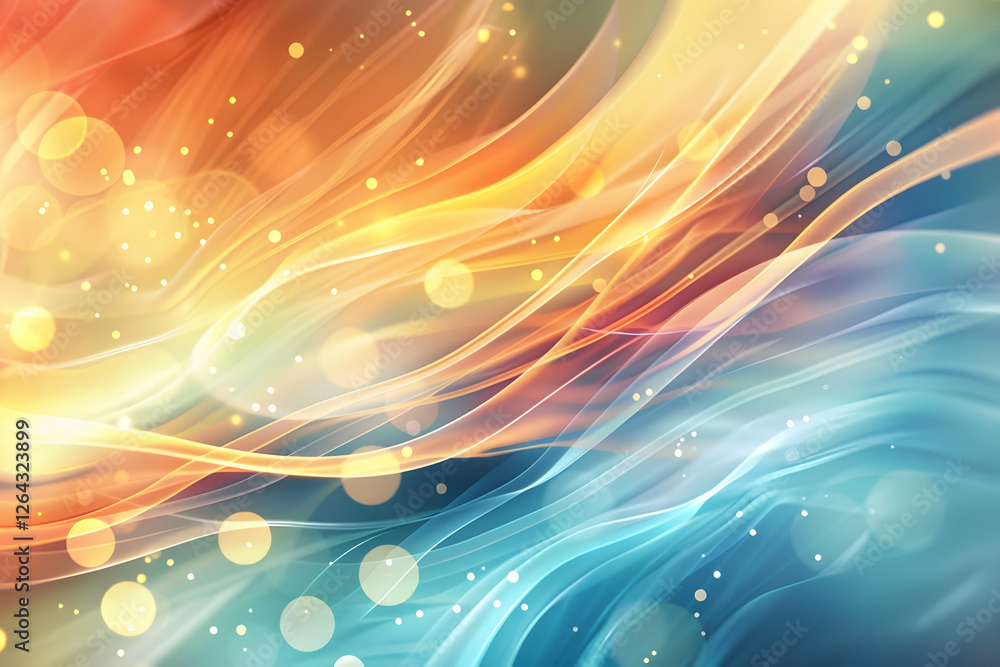 Aufkleber abstract colorful waves of orange and blue with glowing bokeh effects creating a vibrant background
