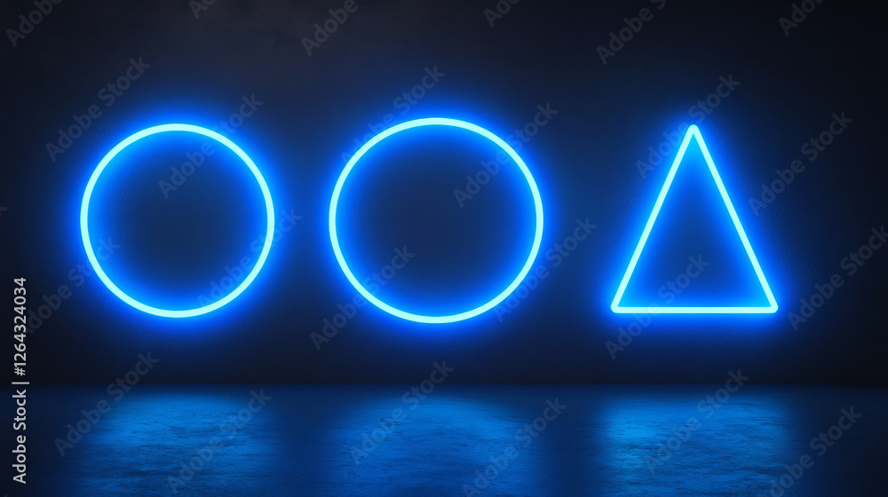 Poster blue neon light frames, empty banners with luminous effect isolated on transparent background. glowi