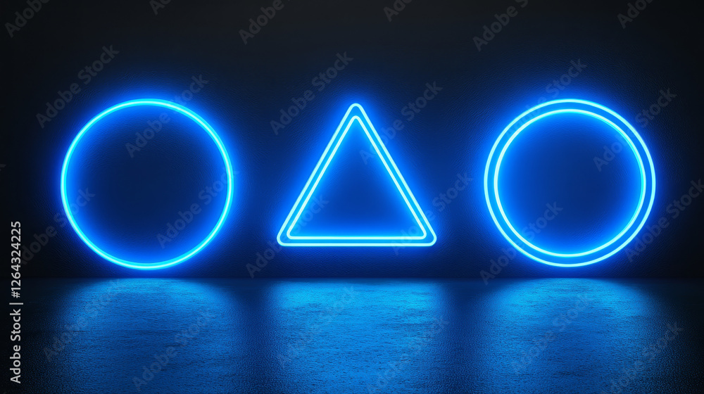 Aufkleber blue neon light frames, empty banners with luminous effect isolated on transparent background. glowi