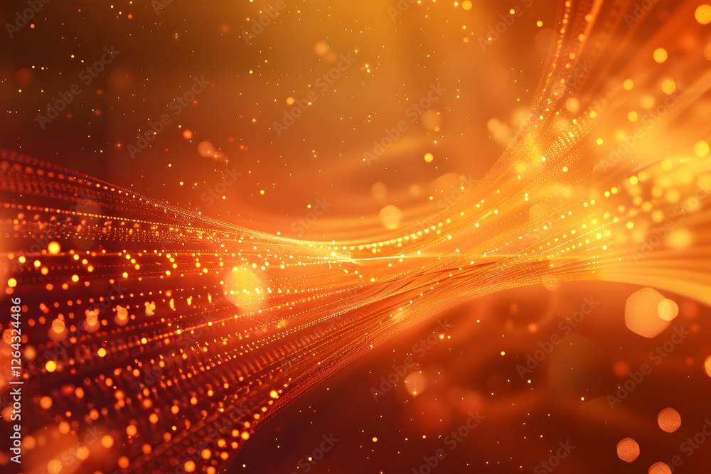 Fototapete abstract orange wave pattern with glowing particles, creating a warm and dynamic atmosphere