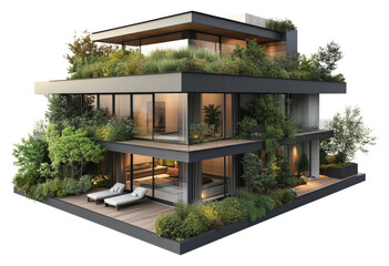 Modern architectural design urban landscape greenery isolated on transparent background