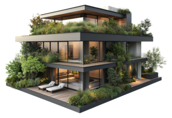 Modern architectural design urban landscape greenery isolated on transparent background