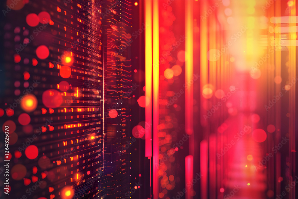 Poster abstract representation of a digital corridor with vibrant lights and data patterns in a tech enviro