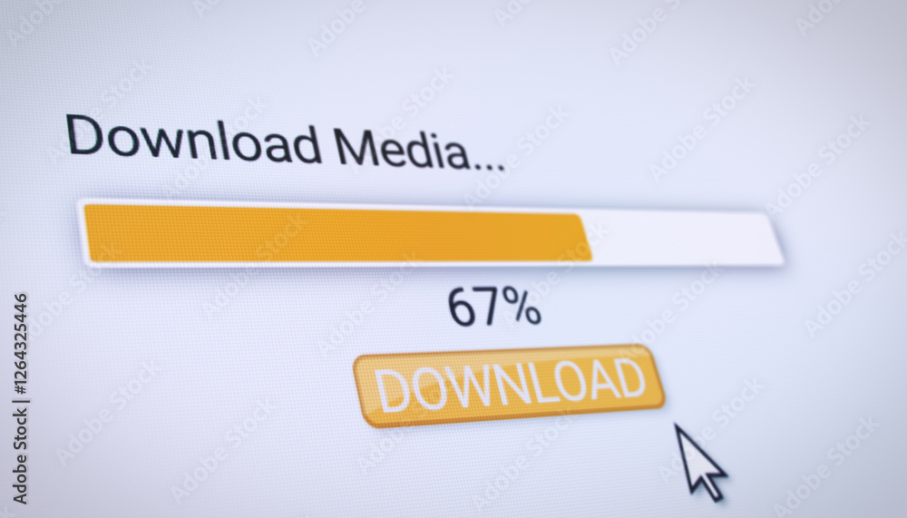 Aufkleber illustration of a website with a orange download button. a computer monitor that displays the inform