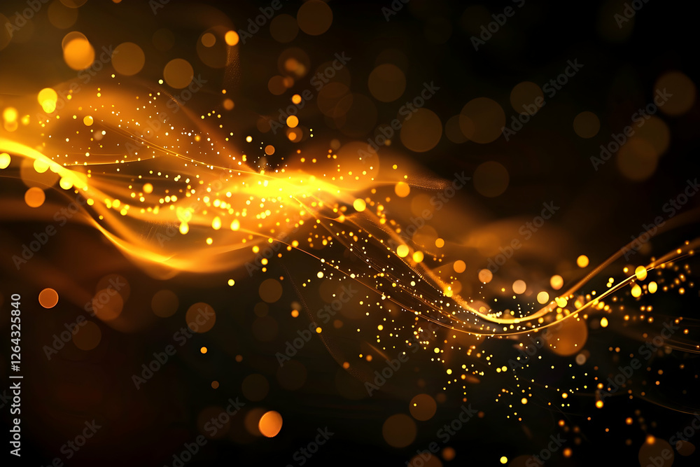 Aufkleber abstract golden wave patterns with sparkling lights on a dark background, ideal for design projects