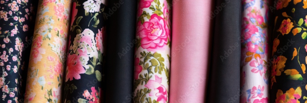 Aufkleber close up view of decorative patterned fabrics showcasing vibrant floral and geometric designs with s