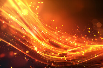 Fototapeta premium Abstract glowing waves of orange and gold light with sparkling particles creating a vibrant background