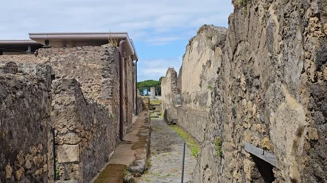 Pompeii, Italy-parallel ruins-zoom toward vanishing point