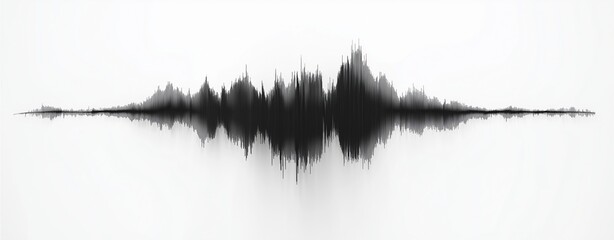 Audio Waveform Abstract:  A minimalist black and white abstract illustration of an audio waveform, capturing the essence of sound and communication in a stylized representation.  