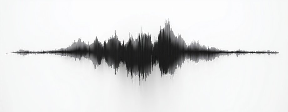 Audio Waveform Abstract:  A minimalist black and white abstract illustration of an audio waveform, capturing the essence of sound and communication in a stylized representation.  