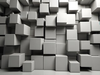 Abstract 3D Background with Randomly Shifted White Cube Blocks for Futuristic and Tech-Inspired Design