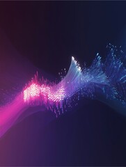 Abstract Data Flow: A mesmerizing abstract artwork depicts a vibrant flow of data, with particles of pink and blue light swirling and intertwining against a dark background.