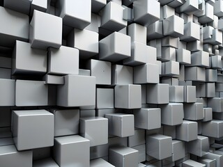 Abstract 3D Background with Randomly Shifted White Cube Blocks for Futuristic and Tech-Inspired...