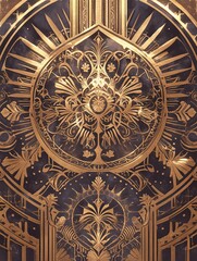 Obraz premium Ornate gold circular design on dark background, smoky texture, possible wall decor