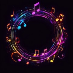 Neon Musical Notes: A Vibrant, Circular Design