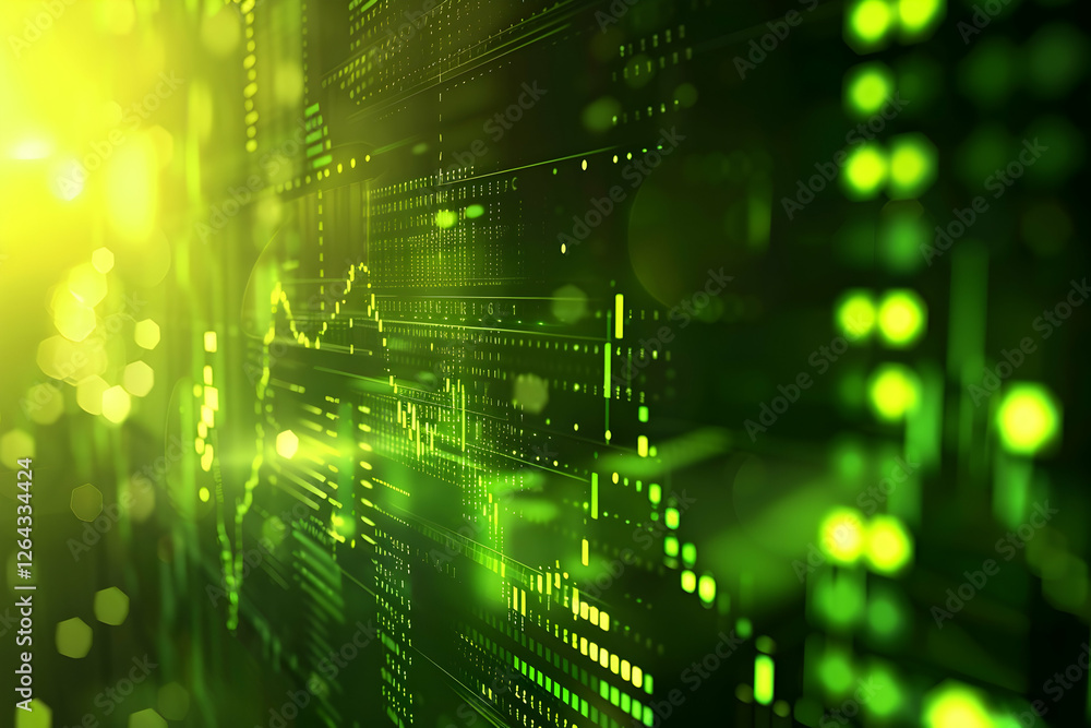 Aufkleber abstract digital background featuring glowing green data visualizations and graphs with light effect