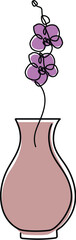 Continuous single-line drawing of vase with orchid flowers clipart.