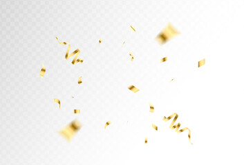 Confetti explosion on transparent background. Pieces of shiny gold paper flying and spreading. black color.  vector illustration