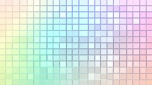 An abstract pastel neon rainbow pixel texture with a gradient of soft neon colors, designed to resemble a TV static display. The digital noise creates a glitchy, pixelated background