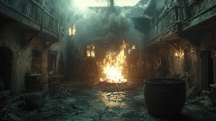 Inferno: A Burning Medieval Courtyard