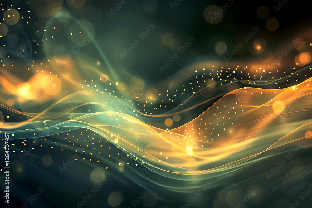 Poster abstract waves of light and color flowing through a dark background, creating a sense of motion