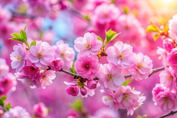Obraz premium Beautiful spring natural background with bright pink cherry blossom flowers close up macro.