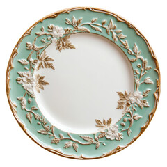 Elegant Vintage Porcelain Dinner Plate with Ornate Floral Design and Gold Rim