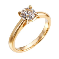 Elegant Gold Diamond Ring with Solitaire Setting and Brilliant Cut Stone Sparkling on Pristine Background