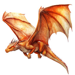 Majestic Orange Dragon in Flight: A Fantasy Art Illustration