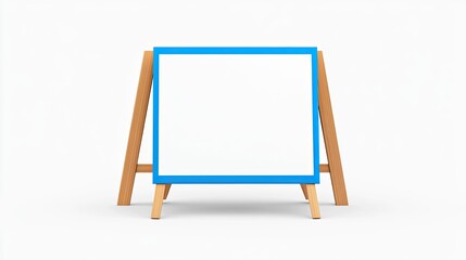 Blank wooden signboard with blue frame displayed on an outdoor setting, ready for messages