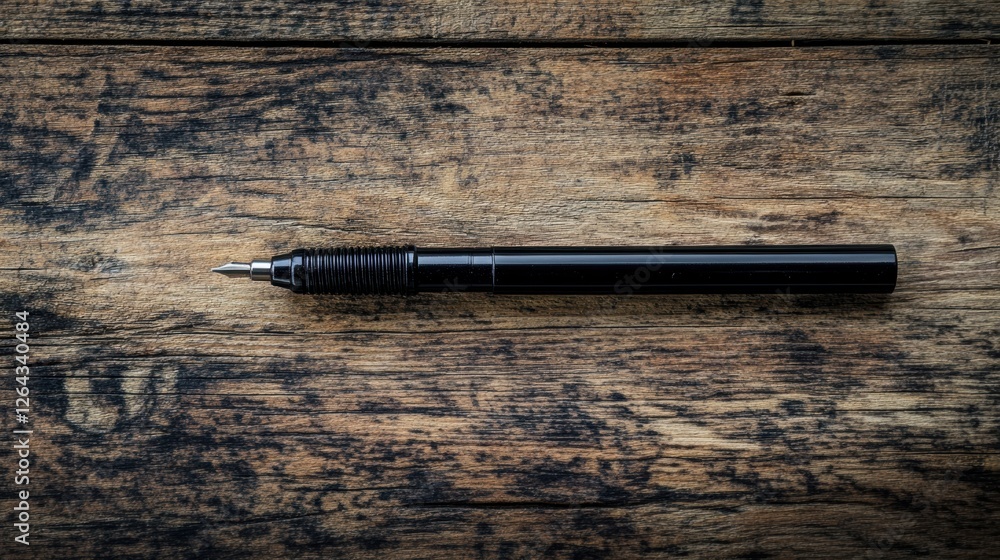 Poster stylish black pen resting on rustic wooden surface ideal for writing notes and journaling. generativ