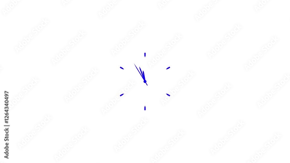 Aufkleber blue color analog clock spinning animation loop, alpha channel included. white background.