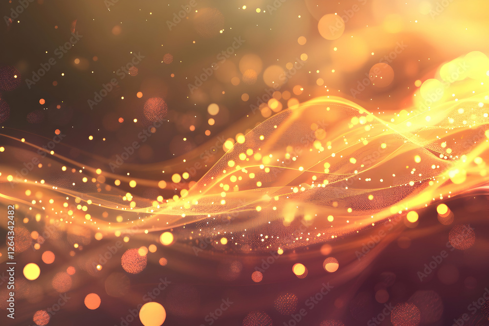Poster Abstract golden waves with glowing particles creating a dreamy atmosphere in a soft background