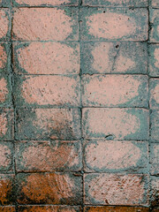 old brick pavers wet from rain