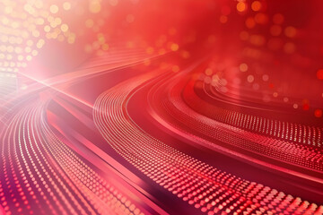 Fototapeta premium Abstract red wave background with glowing dots and soft light effects, ideal for digital design projects