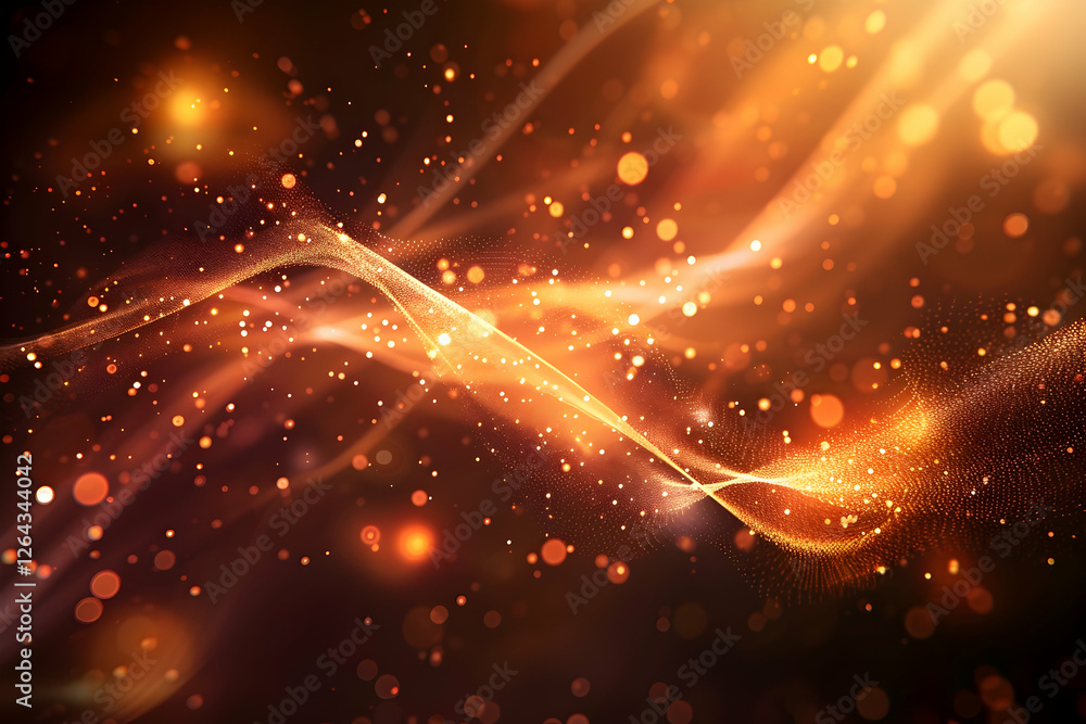 Poster abstract golden waves of light and bokeh particles creating a magical atmosphere