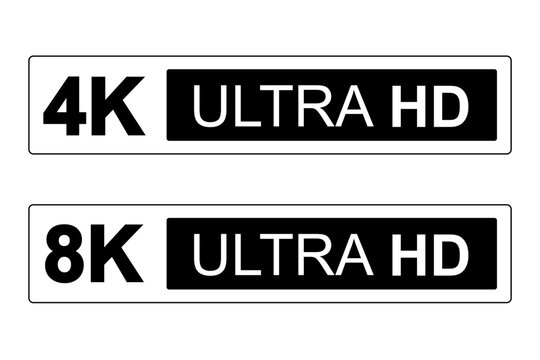 4K 8K Ultra HD sticker label ,High definition label. Black UHD symbol, 4K 8K resolution monitor screen color mark, UHD 3840p video icon ,outline Vector isolated on white background.