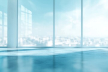 Abstract blurred blue background studio room floor architecture cityscape.