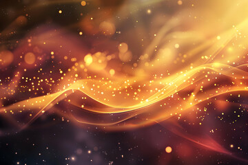 Abstract golden light waves with glowing particles creating a dreamy background effect