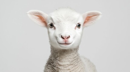 Fototapeta premium Adorable lamb portrait, studio shot, white background, farm animal