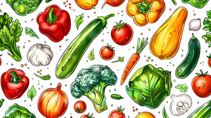 Colorful assortment of fresh vegetables including peppers, cucumbers, and tomatoes on a white background