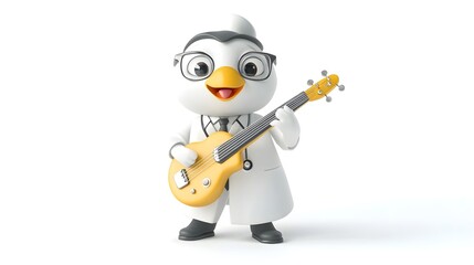 Obraz premium Cute Cartoon Bird Playing Electric Guitar