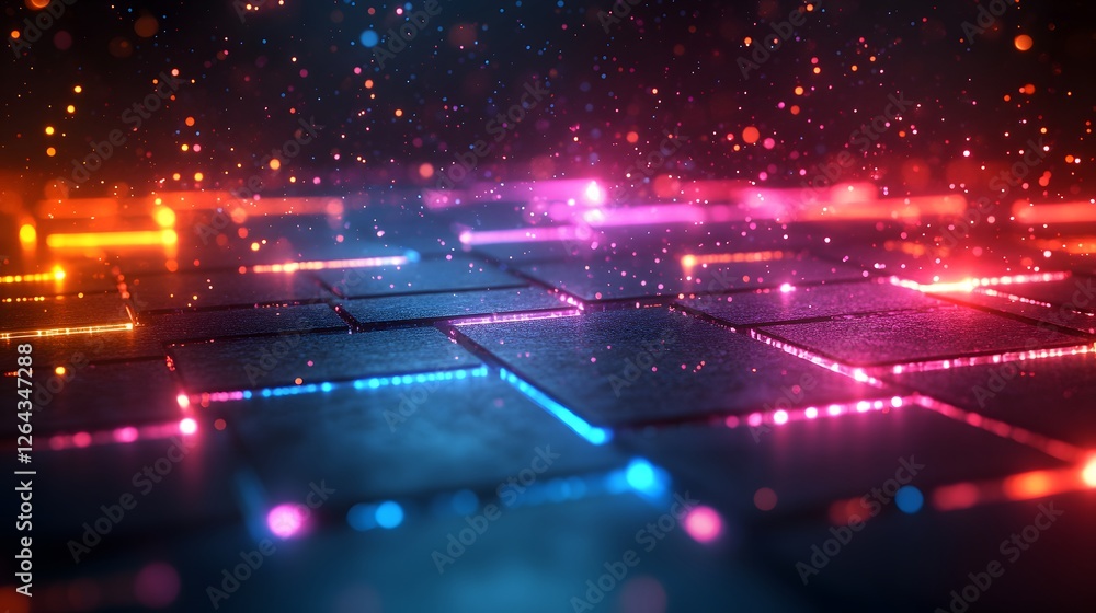 Poster abstract glowing tiles, a mesmerizing display of light and color