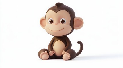Fototapeta premium Cute Cartoon Monkey Character Sitting in Playful Pose