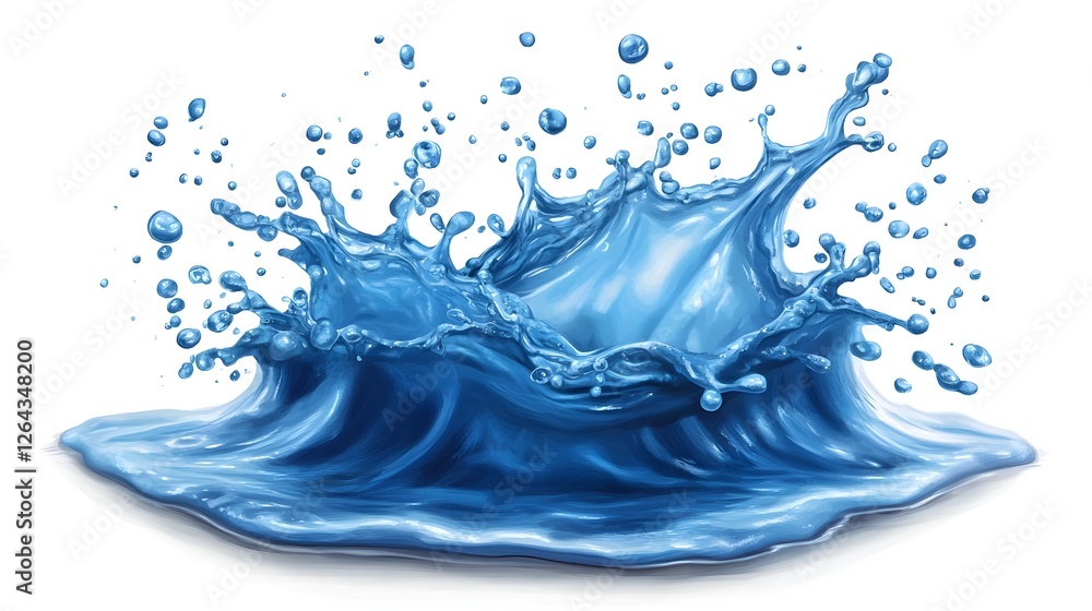 Aufkleber Dynamic blue liquid splash with water droplets bubbles and fluid motion  Refreshing natural and transparent aquatic explosion creating a wavy rippling and gushing visual