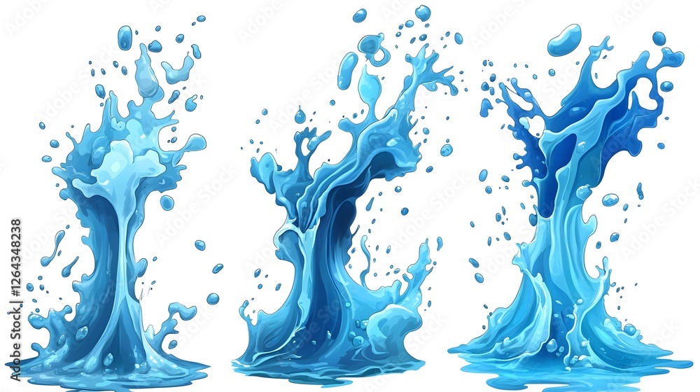 Aufkleber Dynamic Splashing Water Droplet Burst Abstract Digital Art  Powerful Turbulent and Refreshing Water Flow Texture Background