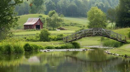 Fototapeta premium Tranquil Ducks in a Picturesque Countryside Scenic Landscape Photography and Serene Nature Views