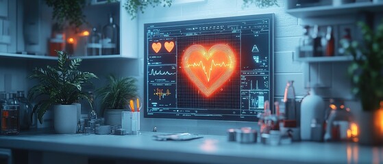 Futuristic Health Monitoring System with Heartbeat Display and Plants